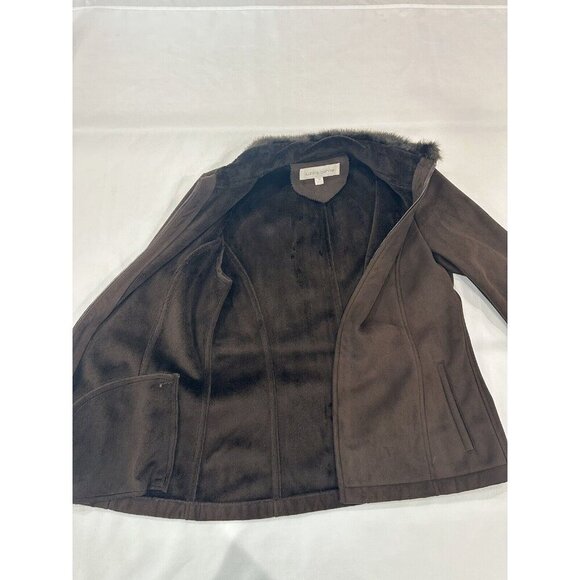 Liz Clairborne Womens Brown Suede Zip Up Jacket With Fur Trimming & lining, Sz M - Picture 5 of 10